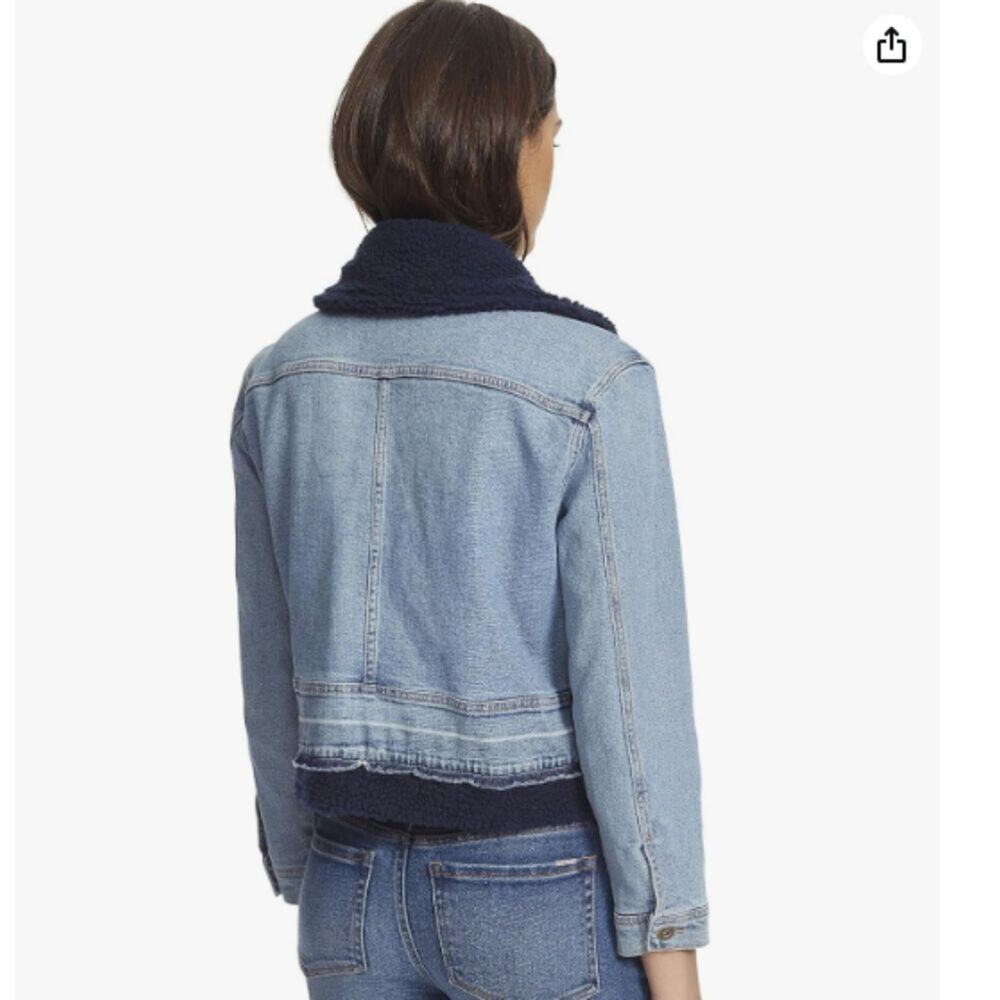 Ella Moss Sherpa Lined Denim 90s Y2K Acid Washed Retro Jean Jacket Large $90 - Picture 3 of 10